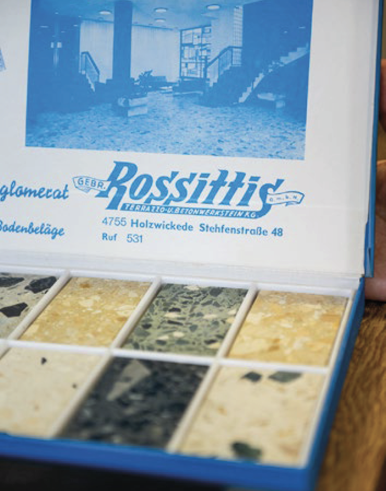 Historischer Musterkoffer von Rossittis – Terrazzo-Tradition seit 1898